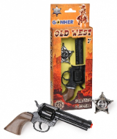 אקדח קאובוי חומרים איכותיים ועמידים עם תג  - Cowboy set  revolver with badge Gonher