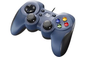 בקר משחק חוטי Logitech F310 Gamepad – מבט מלמעלה על בקר משחק כחול עם כפתורים צבעוניים