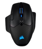 עכבר גיימינג אלחוטי Corsair Dark Core RGB Pro – מבט עליון על עכבר שחור עם גלגלת ותאורת RGB כחולה