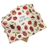 כיסוי לחלות רקום מכונה רימונים גדולים על לבן/ זהב