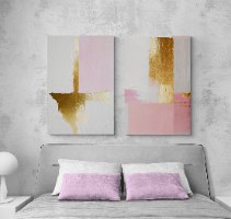 "Rose&Gold" - זוג תמונות אבסטרקט מודפסות על בד קנבס מתוח וממוסגר, מגוון גדלים למגוון חללים