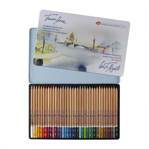 סט 36 עפרונות אקוורל לילות לבנים בקופסת פח ^