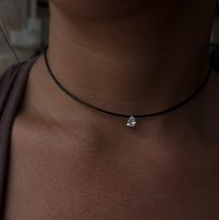 שרשרת טיפה סתיו | שרשרת חוט עור שחור | שרשרת עור טיפה