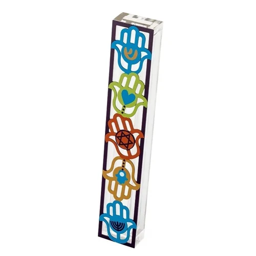 בית מזוזה בעיטור מתכת והדפס חמסות לקלף 15 ס"מ