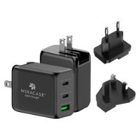 מטען קיר אוניברסלי מהיר צבע שחור Miracase MWC65U – יחידת הטענה שחורה עם פורטי USB-C ושני מתאמי תקע