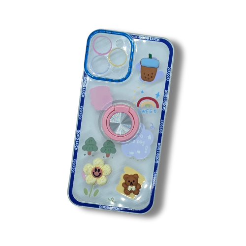 כיסוי BABY TPU עם צורות תלת מימדיים לאייפון IPHONE 15 PRO  מסגרת כחולה