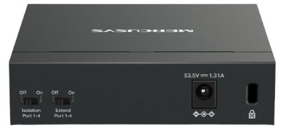 מתג שולחני Mercusys 5 Ports 10/100/1000Mbps 4-Port PoE+ MS105GP – פאנל אחורי עם מתגים וחיבורים