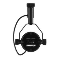 מיקרופון דינמי מקצועי Shure SM7B – פריט בודד של מיקרופון שחור עם לוגו Shure המוצג במבט אחורי על רקע לבן