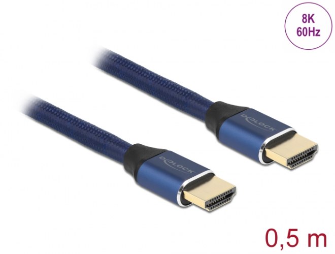 כבל מסך כחול Delock Certified Ultra High Speed HDMI Cable 48 Gbps 8K 60 Hz 0.5 m