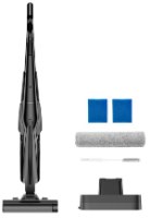 שואב שוטף אלחוטי Deerma VX100 Ultra – שואב שוטף שחור עומד עם אביזרים נלווים כולל מברשת רולר וכרית טעינה