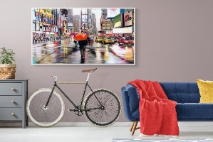 "Rain In NY" הדפס ציור של טיימס סקוור באוירה גשומה וחמימה |תמונת קנבס אורבנית לסלון או לכל קיר גדול