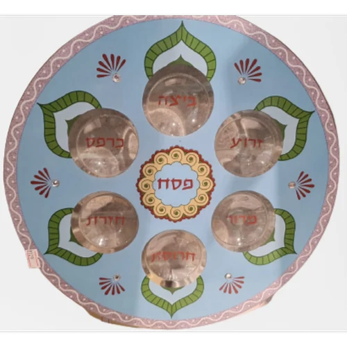 קערת פסח זכוכית משובצת אבנים
