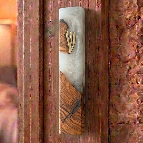 "Elegance" Mezuzah – Ancient Olive Wood and Modern White