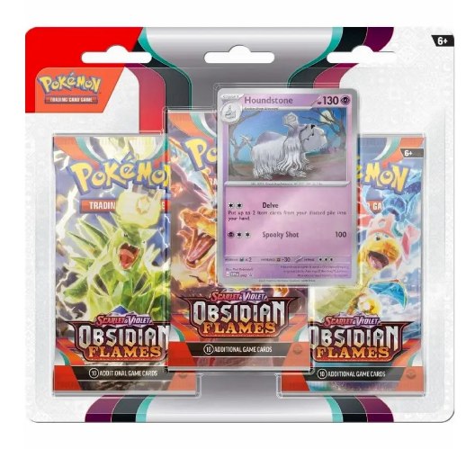 קלפי פוקימון בליסטר 3 חב' Pokémon TCG: Scarlet & Violet Obsidian Flames 3-Pack Blister Houndstone