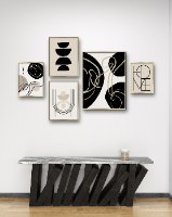 קיר גלריה "HOME"| סט 5 תמונות לבית בסגנון נורדי גיאומטרי בצבעים ניטרלים של שחור, לבן ובז'.