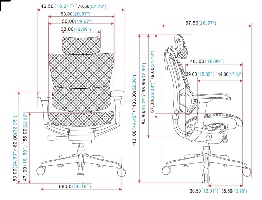 תרשים מידות כיסא משרדי Comfort Mirus Pro 