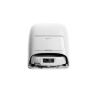 שואב אבק רובוטי DJI ROMO S – המכשיר הלבן עוגן בתחנת העגינה הלבנה על רקע לבן טעינה מהירה