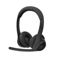 אוזניות אלחוטיות צבע שחור Logitech Zone 300 – אוזניות שחורות פריט בודד עם מיקרופון בום מונחות באלכסון על רקע לבן USB