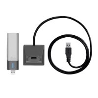 מתאם רשת אלחוטי Tp-Link Archer TX20UH AX1800 USB – מציג את המתאם האלחוטי תחנת עגינה אפורה עם יציאת USB וכבל USB שחור מגולגל