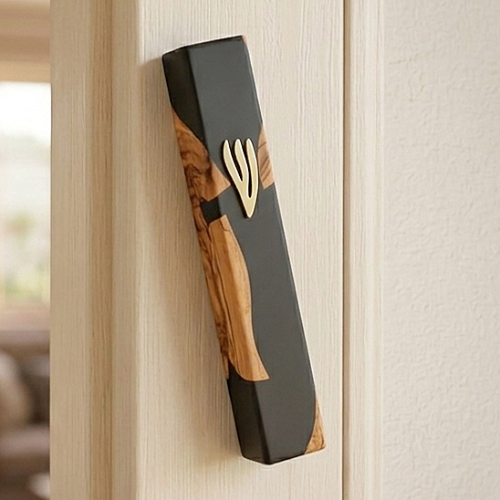 20cm "Statement" Mezuzah – Olive Wood & Black Epoxy
