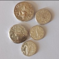5 רפליקות מודרניות של מטבעות עתיקים יהודים. עשוי כסף. משקל כללי. 46 גרם