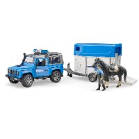 ברודר - ג'יפ לנד רובר דיפנדר משטרה + גורר סוס ושוטר - BRUDER Land Rover Police 02588