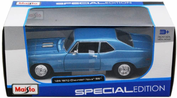 מאיסטו - שברולט נובה  כחול - MAISTO CHEVROLET NOVA  SS 1970  1:24
