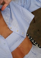 ‏Striped Cropped Sofr Blue Button-Up Shirt