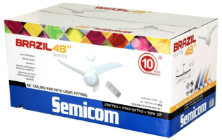 מאוורר תקרה ברזיל "BRAZIL 48 עם שלט-לבן דגם SM-48C01/W SEMICOM
