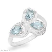 טבעת מכסף משובצת אבני טופז כחולה וזרקונים RG6135 | תכשיטי כסף 925 | טבעות כסף