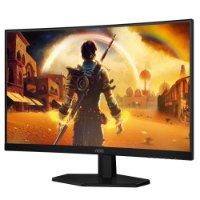 מסך גיימינג קעור Aoc C27G42E 180Hz – מסך קעור שחור עומד על מעמד מציג סצנת משחק צבעונית