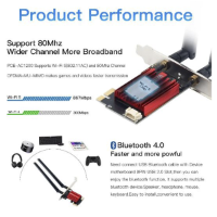 כרטיס רשת אלחוטי  WiFi 5 PCI-E Wireless Adapter AC1200 Dual Band 2.4G/5GHz with Bluetooth 4.0
