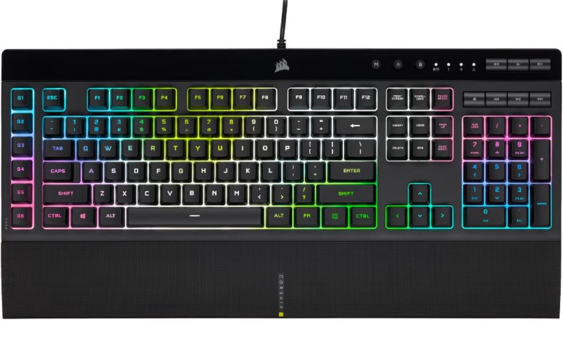 מקלדת גיימינג חוטית Corsair K55 RGB PRO XT עם 6 מקשי מאקרו ותאורת RGB לכל מקש