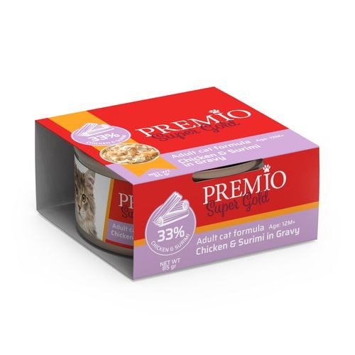 PREMIO מעדן נתחי עוף וסוריני ברוטב  85 גרם