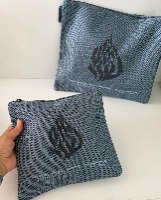 סט טלית ותפילין פשתן עם חריטת לייזר-כחול| 36×29 ס״מ