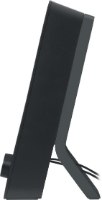 רמקולים למחשב Logitech Z207 10W – רמקול בודד אפור כהה נראה מהצד עם כפתור ווליום ורגלית תומכת