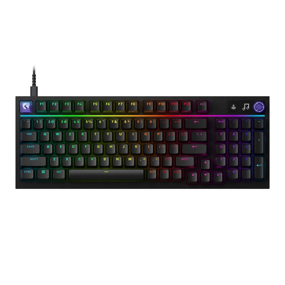 מקלדת גיימינג מכנית חוטית Logitech G316 X 98 – פריט בודד מקלדת שחורה מוארת בתאורת RGB צבעונית עם כבל מחובר USB