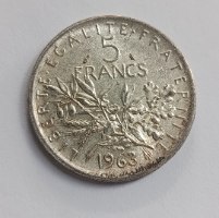 מטבע 5 פרנק צרפתי, כסף/835- שנת 1963, צרפת