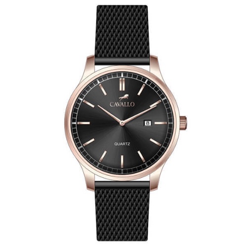 שעון CAVALLO מסדרת CASTELLO עם רצועת רשת שחורה וברונז