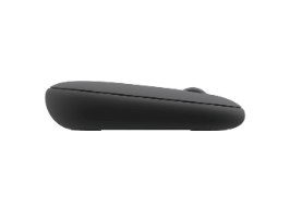 עכבר אלחוטי צבע גרפיט Logitech Pebble 2 M350s – עכבר גרפיט בודד נראה מהצד על רקע לבן מציג את עיצובו הדק