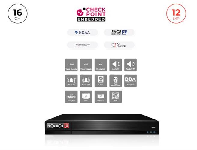מכשיר הקלטה Provision NVR 16400PFAN POE Up to 12MP 4K 2TB disk 1U