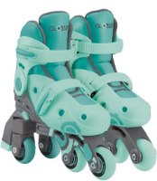 גלגיליות 2 ב-1 מידה 30-33 צבע מנטה Globber 2 in 1 – זוג גלגיליות בצבע מנטה ואפור עומדות על רקע לבן