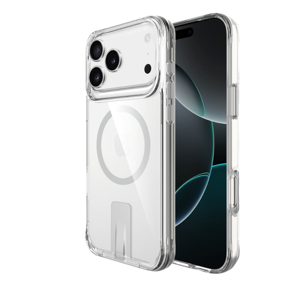 כיסוי איכותי מבית Grip Case ל-IPHONE 16 PRO MAX  מסדרת  MATRIX שקוף אפור תומך MagSafe ומעמד צפייה
