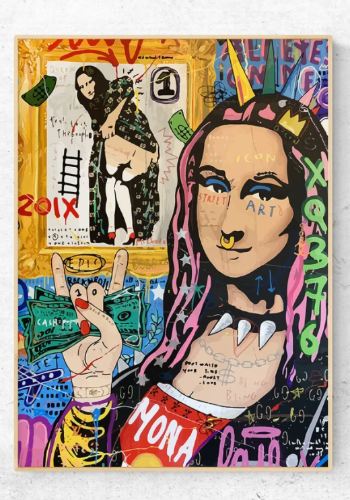 "Funky Mona" הדפס על בד קנבס של ציור בהשראת ה"מונה ליזה" בסגנון פופ ארט בשילוב גרפיטי