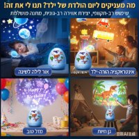 מנורת-לילה-מקרן-כוכבים-בעיצוב-בית-דינוזאור-מסתובבת-נטענת-21-שקפים-חיות