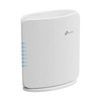 ראוטר TP-Link BE7200 WiFi 7 Dual-Band Archer BE450 – פריט בודד בצבע לבן עומד עם נורות חיווי כחולות וסמל TP-Link בצד הקדמי