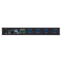 מתג Aten US3344I 4x1-Hub USB3.1 w/RS485 – המבט האחורי מציג חיבורי חשמל RS485 וארבעה שקעי USB כחולים טעינה מהירה