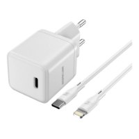 מטען קיר Silver Line SWC30N 30W – מטען קיר לבן עם חיבור USB-C וכבל טעינה לבן תואם