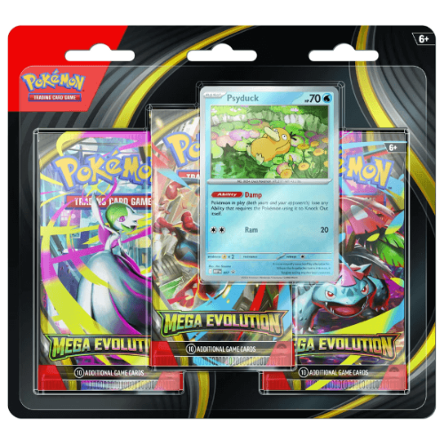Pokemon TCG: Mega Evolution 01 Psyduck 3-Pack Blister קלפי בליסטר מגה אבולושן