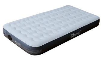 מזרן מתנפח ליחיד כולל משאבה צבע אפור Glamp GSSAB22 – מזרן נפוח אפור-לבן עם פסים גליים ולוגו Glamp